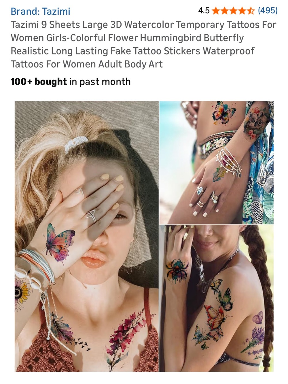 Tazimi 9 sheets of large floral temporary tattoos - Picture 5 of 7
